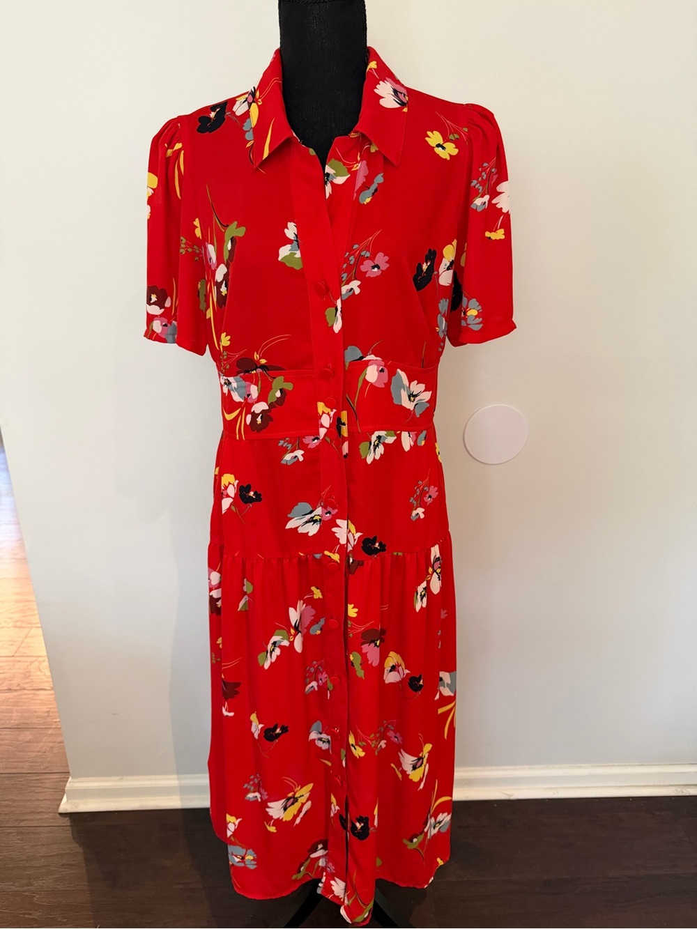 CAbi Afternoon Tea red Button-Up Midi Dress - Size M